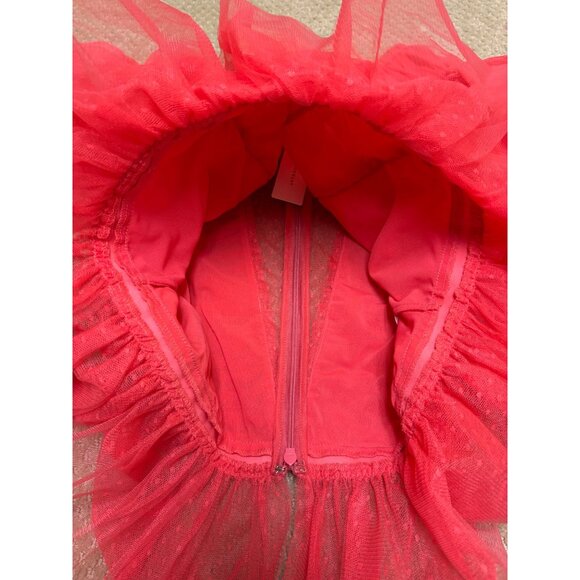 NEW Geisha Designs Anthropologie Ruffled Tulle Sheer Velvet-Trim V-Neck Blouse - Picture 11 of 16